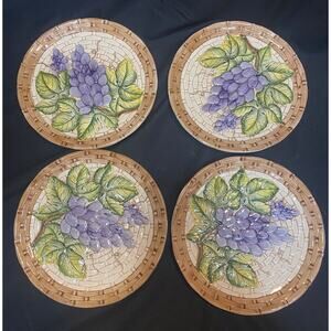 4 Hand Painted Takahashi 8" Plates Grapes Design San Francisco Japan